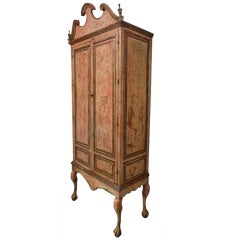 18th Century Spanish Colonial Coral Color with Gilt Armoire