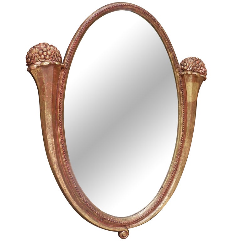 Large Art Nouveau Gilt Oval Mirror For Sale