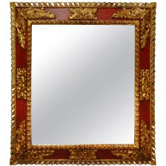 Retro Spanish Colonial Style Red with Gold Leaf Reflector Mirror