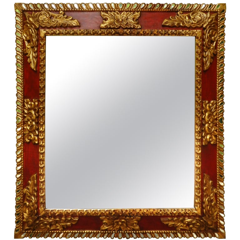 Red Wall Mirror spanish colonial style red with gold leaf reflector mirror for Red Wall Mirror spanish colonial style red with gold leaf reflector mirror for