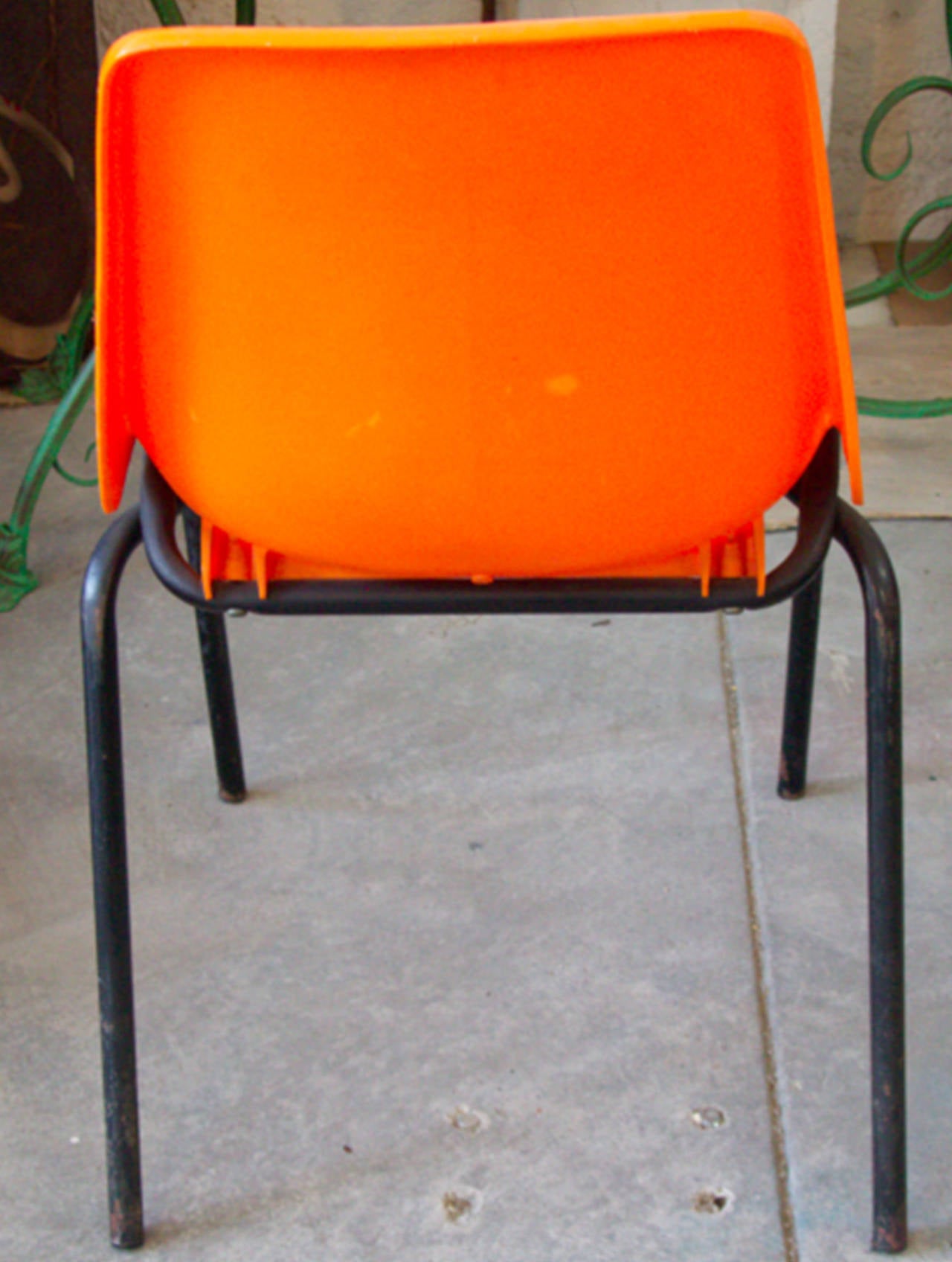 Late 20th Century Set of 12 Mid Centruy Orange Plastic and Metal Chairs