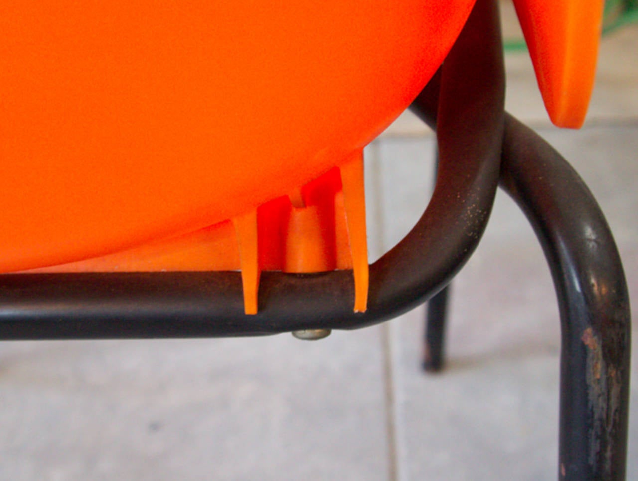 Set of 12 Mid Centruy Orange Plastic and Metal Chairs 1
