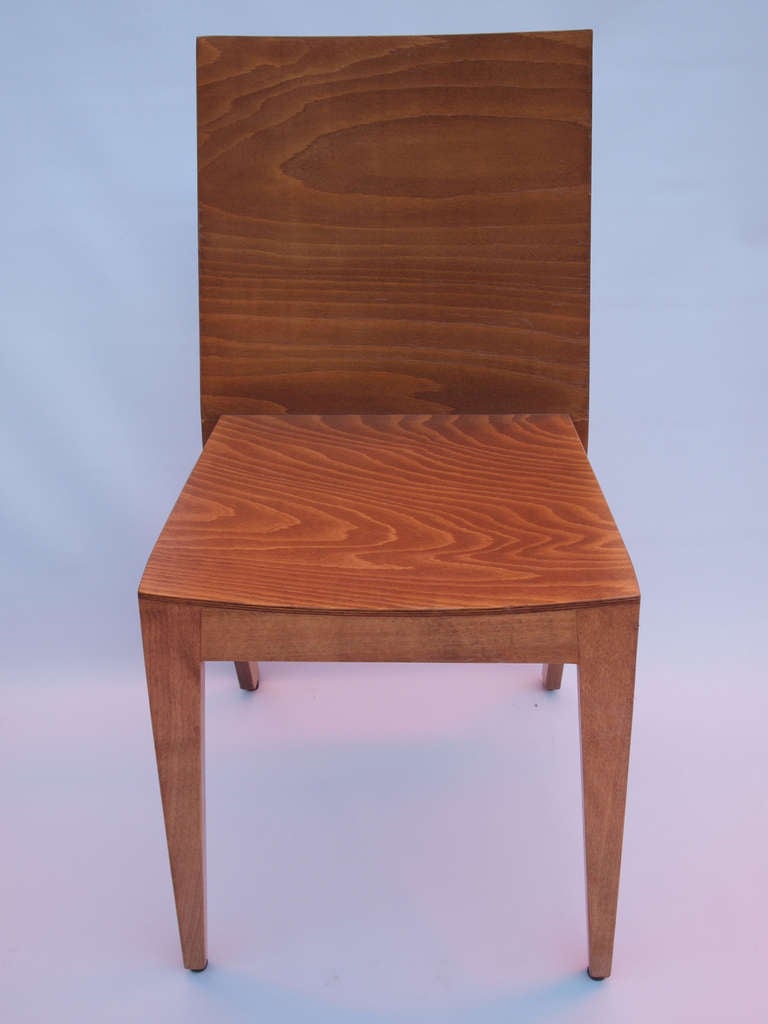 Set of 4 French mid century side chairs in stained plywood & wood