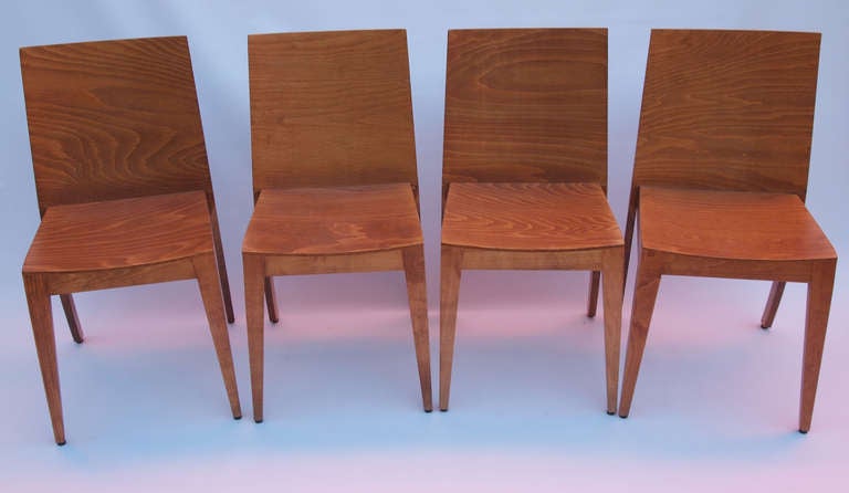 Set Of 4 French Stained Plywood & Wood Side Chairs In Excellent Condition In San Francisco, CA