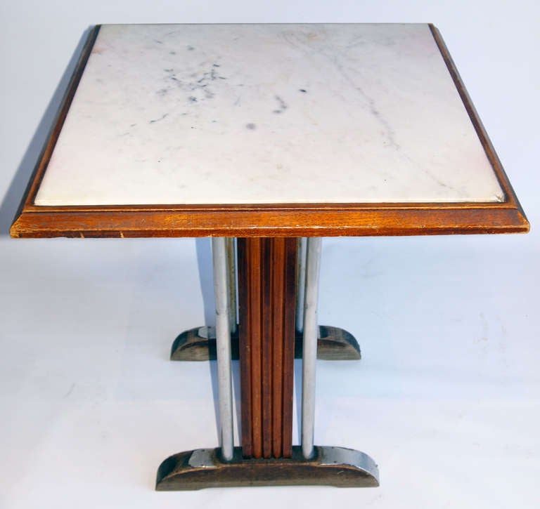 Pair of Mid 20th C. French square marble top bistro tables