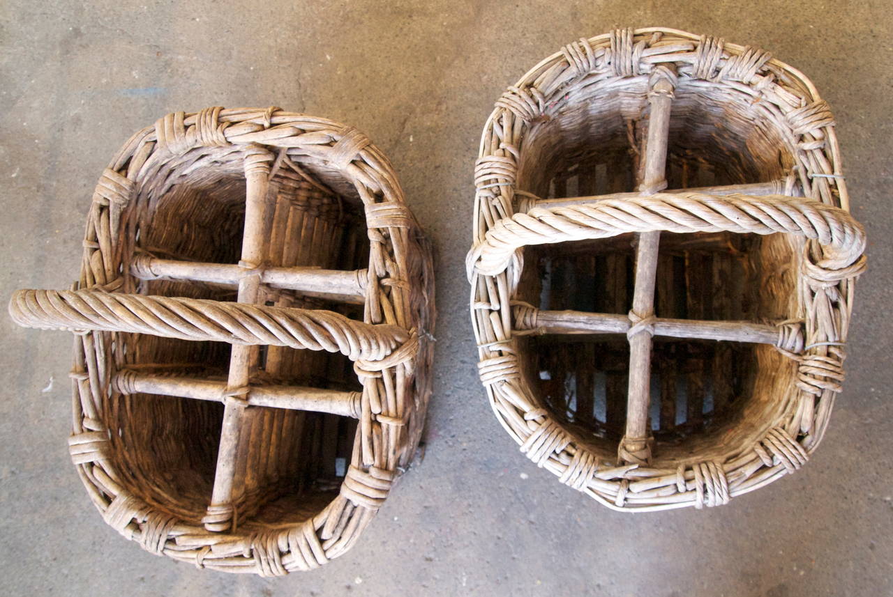 19th Century Pair of 19th c. French Basketwork Bottle Holders