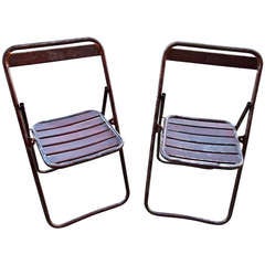 Pair of Mid Century Industrial Metal Folding Chairs