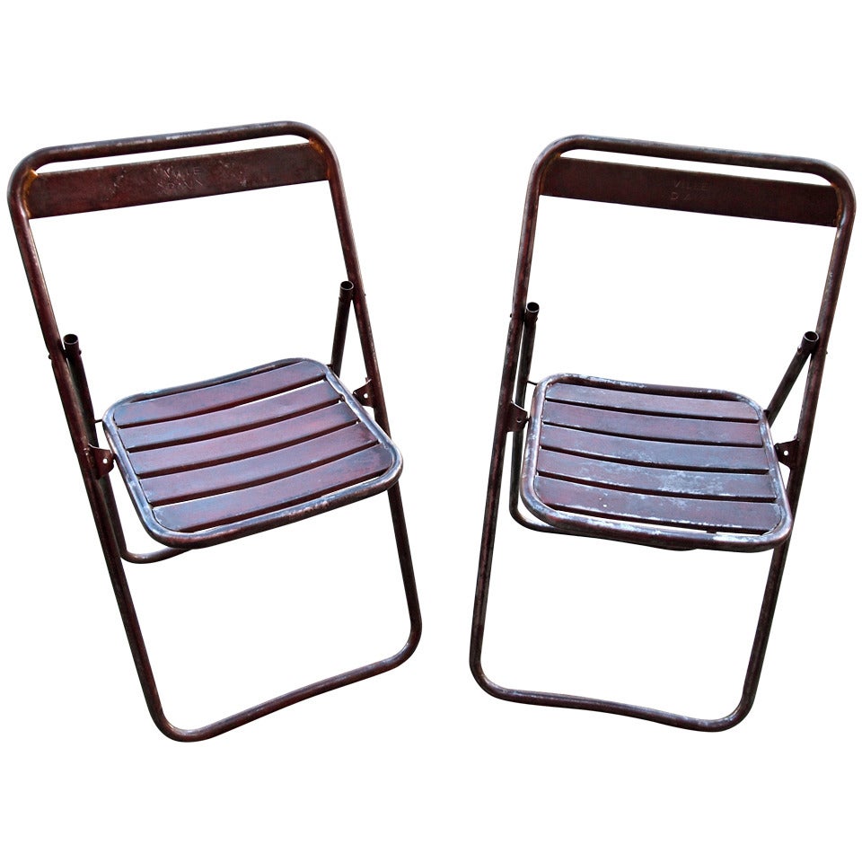 Pair of Mid Century Industrial Metal Folding Chairs