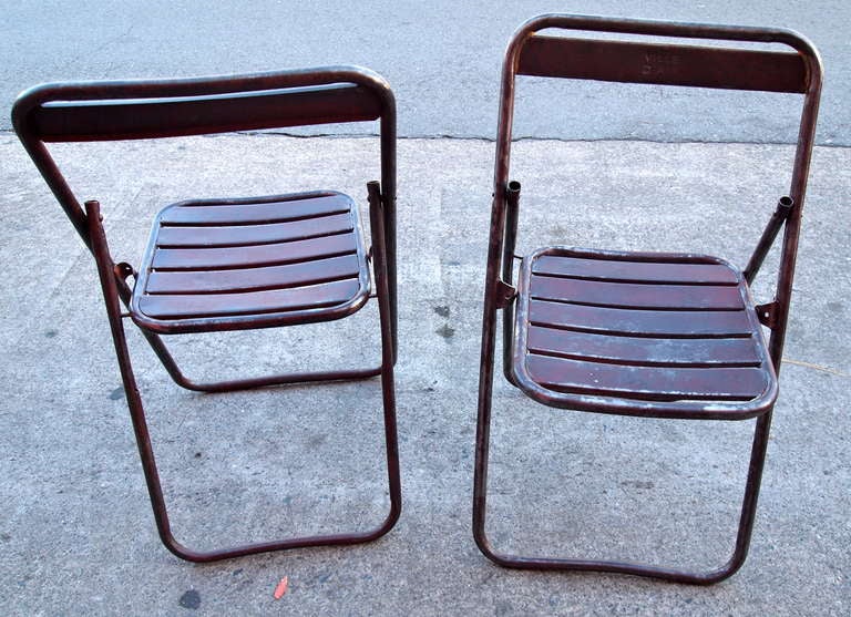 French Pair of Mid Century Industrial Metal Folding Chairs