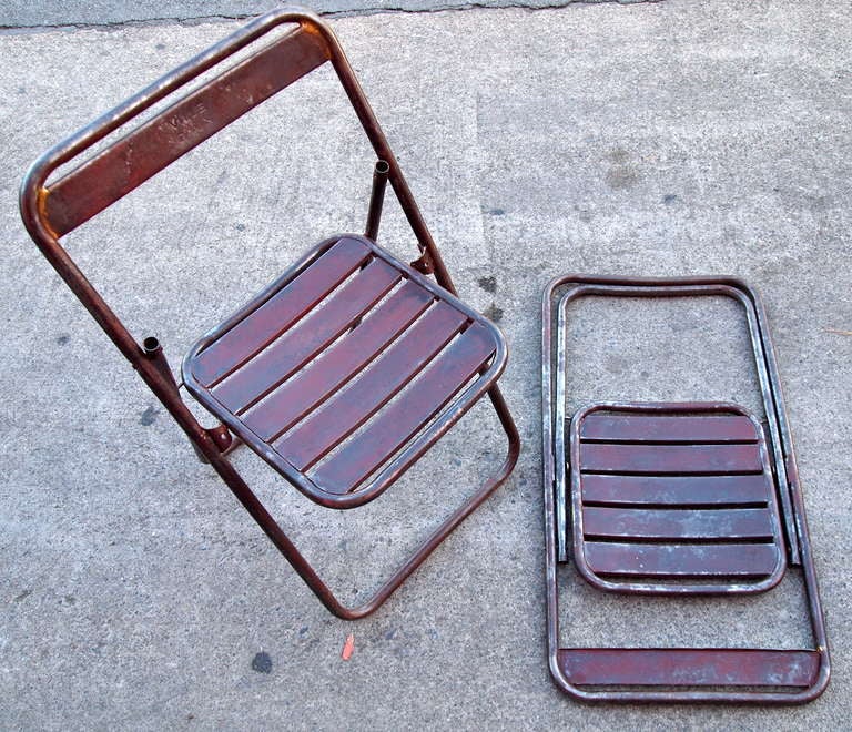Pair of Mid Century Industrial Metal Folding Chairs 3