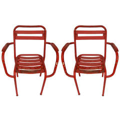 Set of 14 Red Painted French Bistro/Garden Armchairs