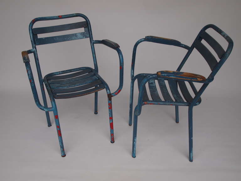 20th Century Set of 10 Blue Painted French Bistro/Garden Armchairs