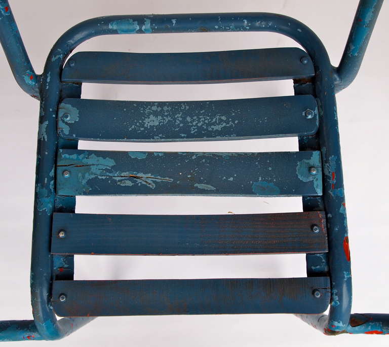 Metal Set of 10 Blue Painted French Bistro/Garden Armchairs