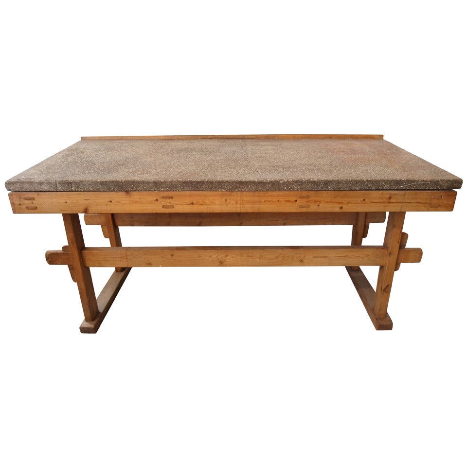 French Industrial Terrazzo Top Work Table For Sale