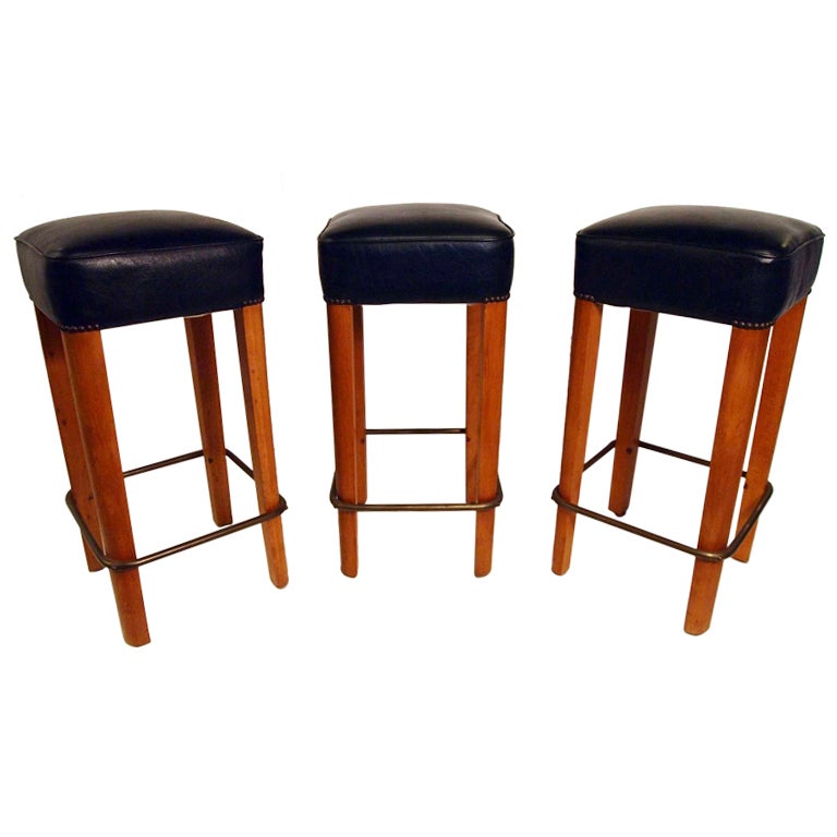 Set of 3 Art Deco Bar Stools at 1stDibs
