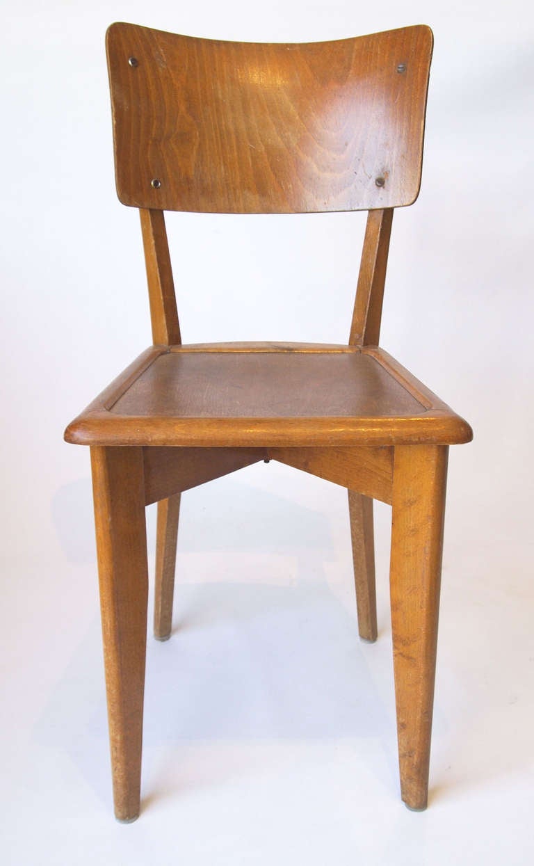 Stylish set of 6 wood & plywood French mid century bistro chairs