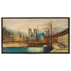 Vintage Tourist Painting of Notre Dame