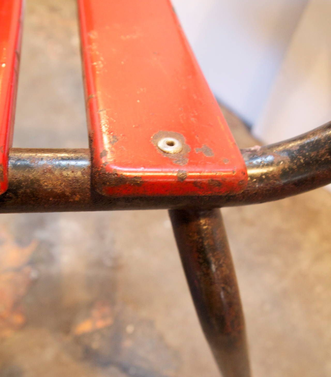 Painted Set of Four French Industrial Metal Bistro Chairs