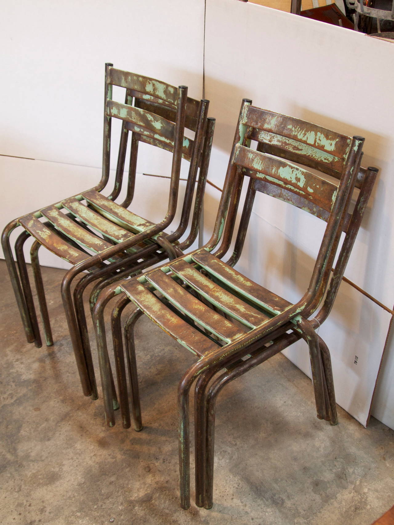 Set of Six French Industrial Bistro Chairs 5