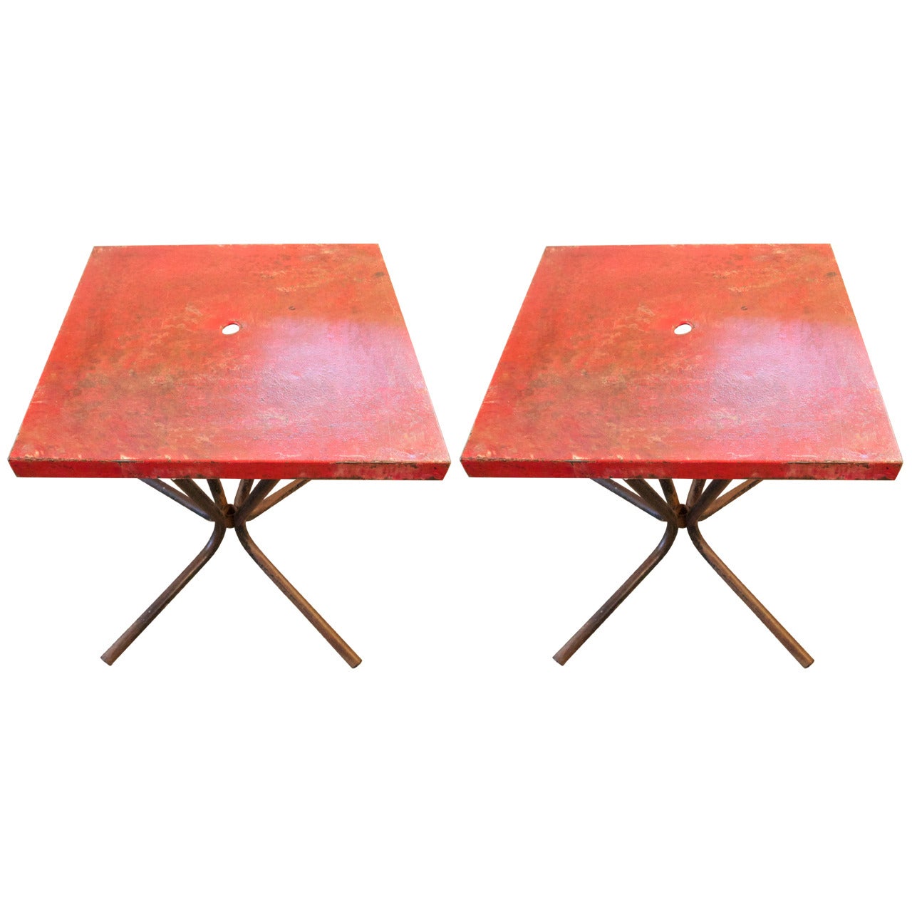 Pair of Fench Industrial Square Metal Bistro Tables