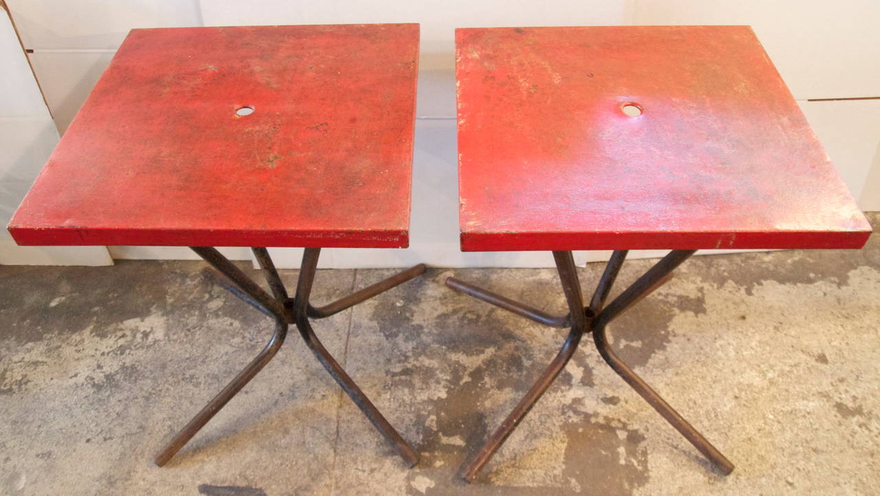 Pair of Fench Industrial Square Metal Bistro Tables 1