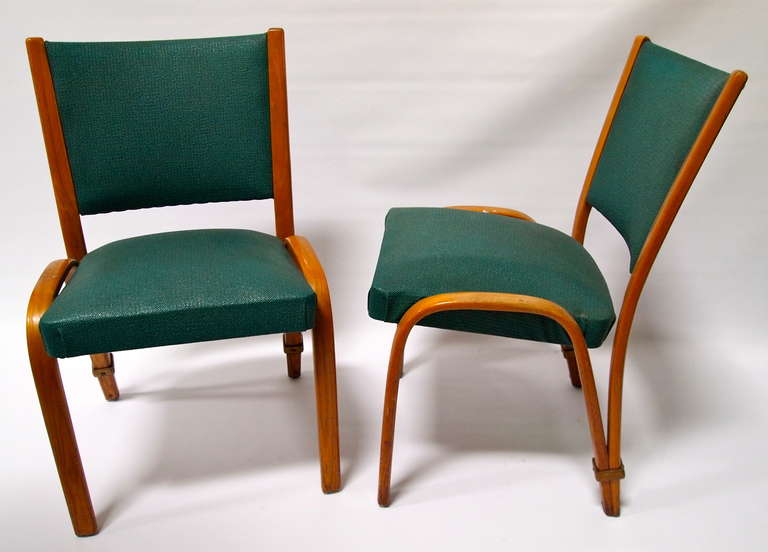 French Set of Six Mid Century Upholstered Bentwood Chairs