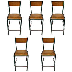 Set of 5 French Industrial School Chairs