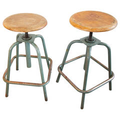 Pair of French Industrial Adjustable Stools
