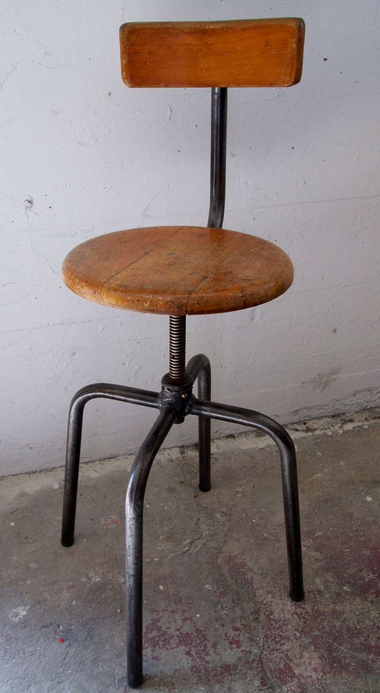 Stained French Industrial School Chair