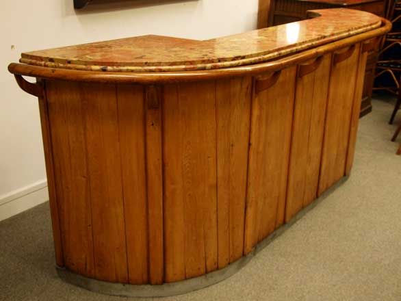 French shaped oak wood & marble Deco period bar with zinc prep area and sink
circa 1930