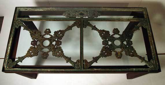 Contempory Coffee Table incorporating 19th Cent. Iron Railing.