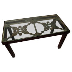 Antique Contempory Coffee Table incorporating 19th Cent. Iron Railing.