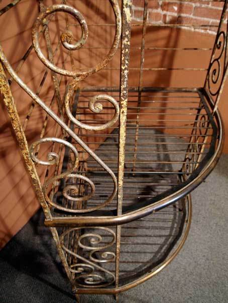 19th Century wrought iron and brass French bakery corner rack