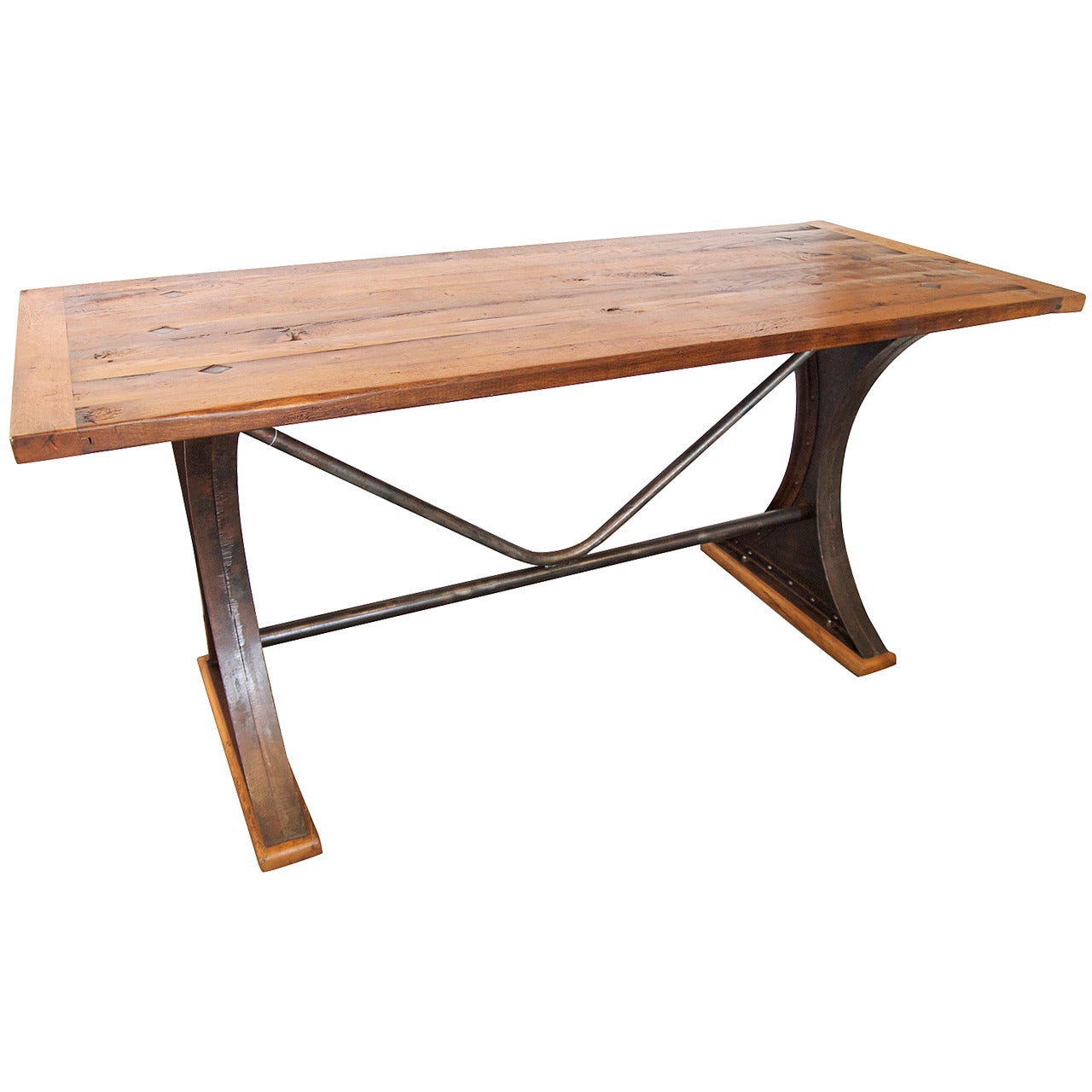 Tall Oak and Iron French Industrial Table