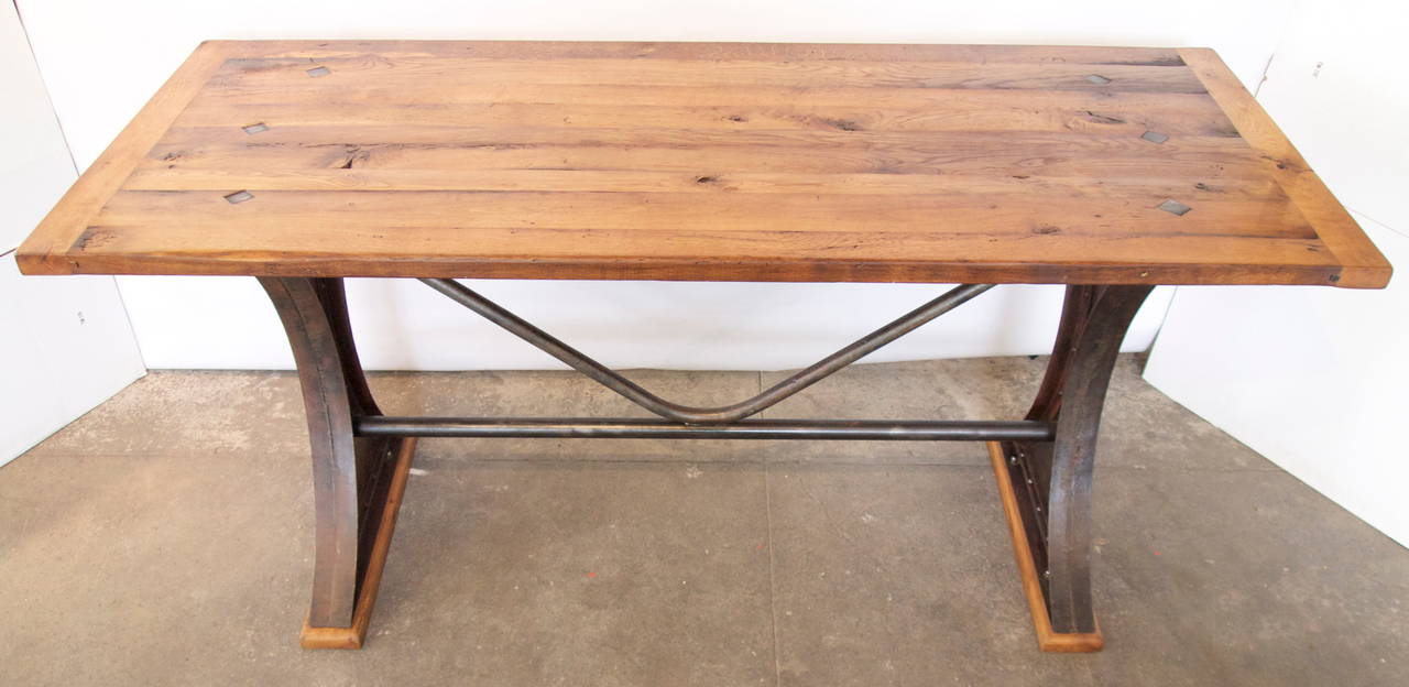 Tall Oak and Iron French Industrial Table 4