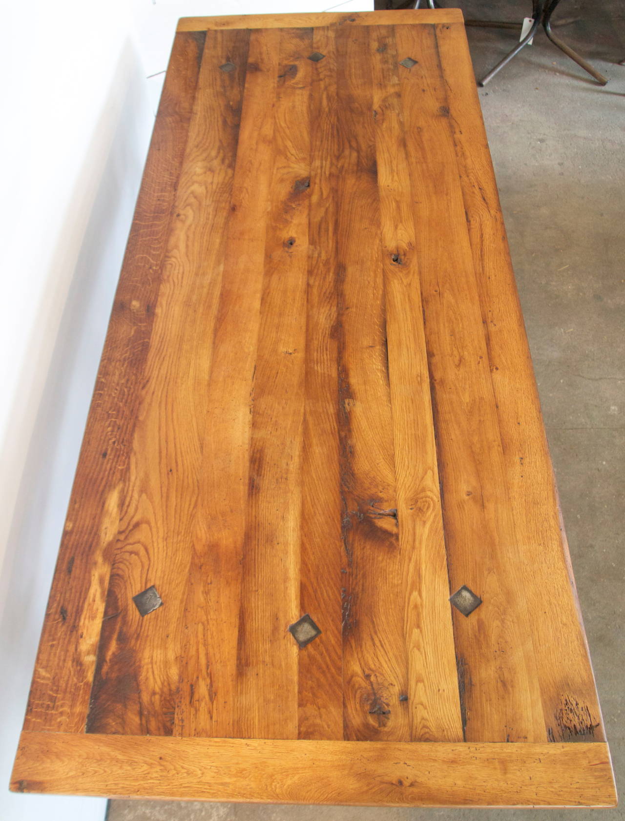 Stained Tall Oak and Iron French Industrial Table