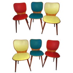 Set of 6 mid-century colorful chairs