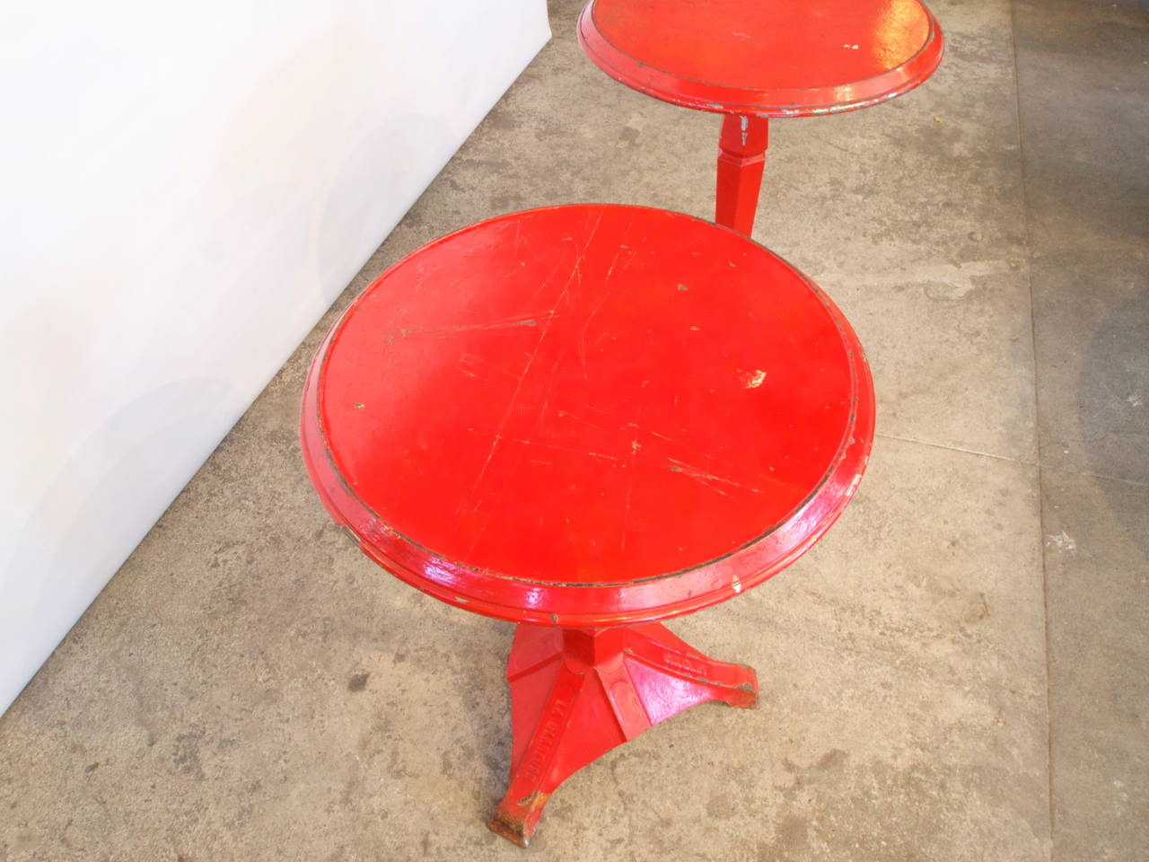 Pair of French Industrial Bistro Gueridon In Good Condition For Sale In San Francisco, CA