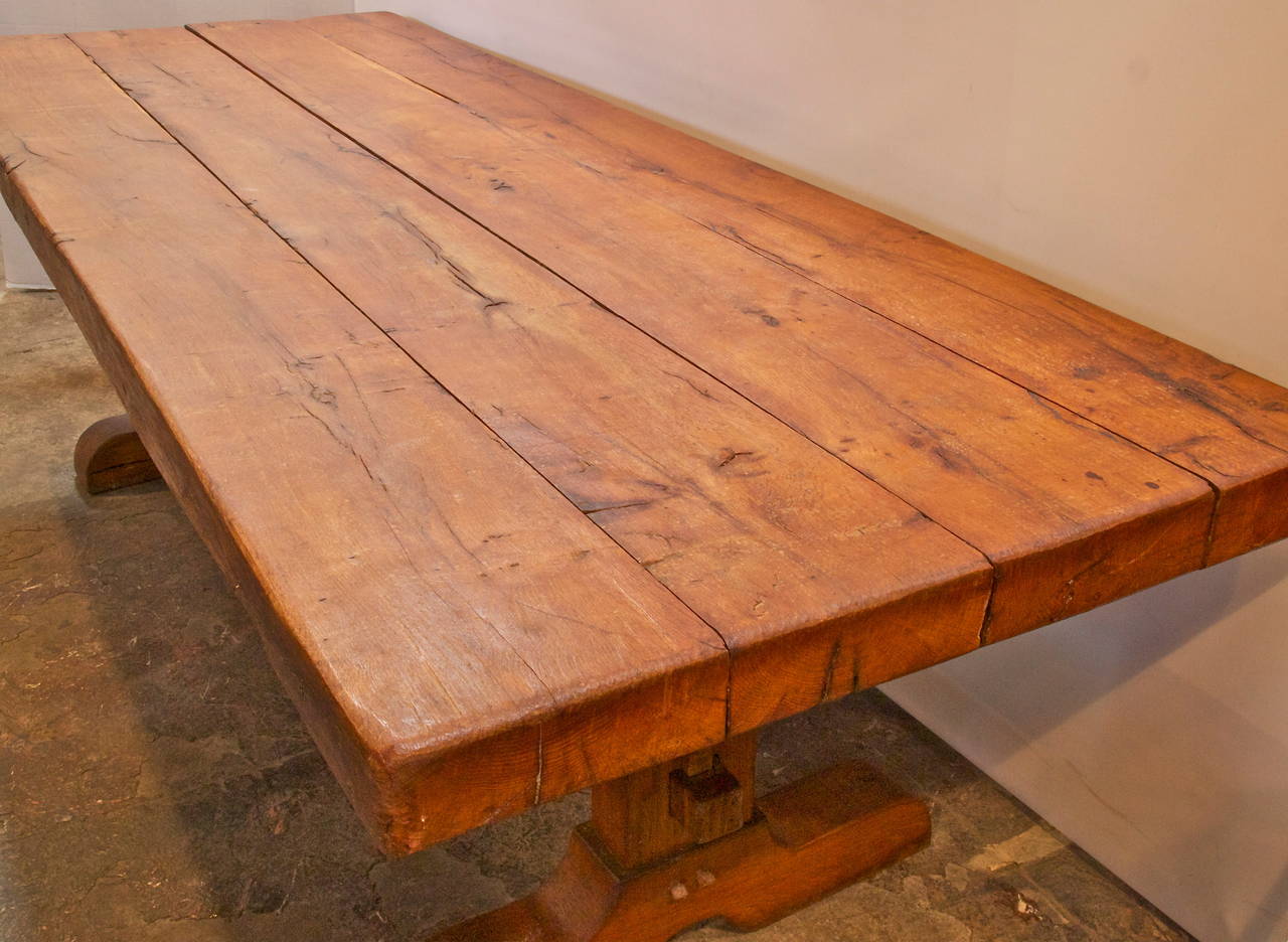 Large French Chestnut Trestle Table 1