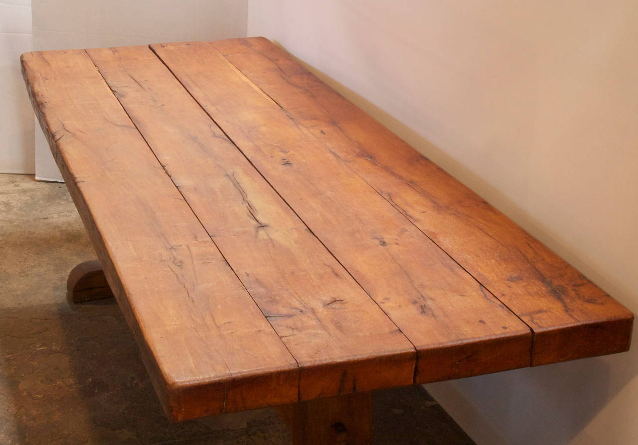 Large French Chestnut Trestle Table In Excellent Condition In San Francisco, CA