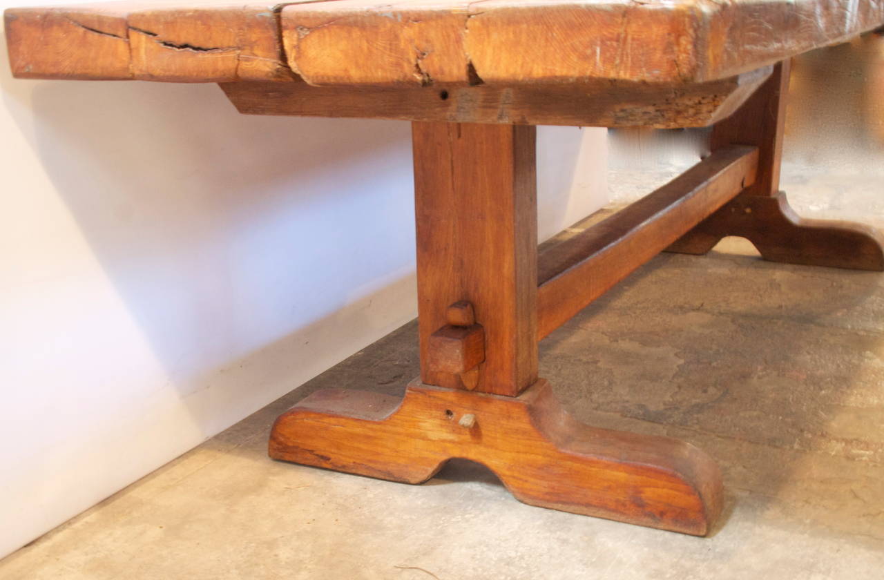 19th Century Large French Chestnut Trestle Table