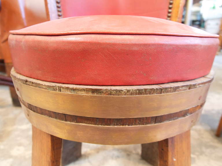 French Oakwood Upholstered  Wine Barrel Chairs In Good Condition In San Francisco, CA