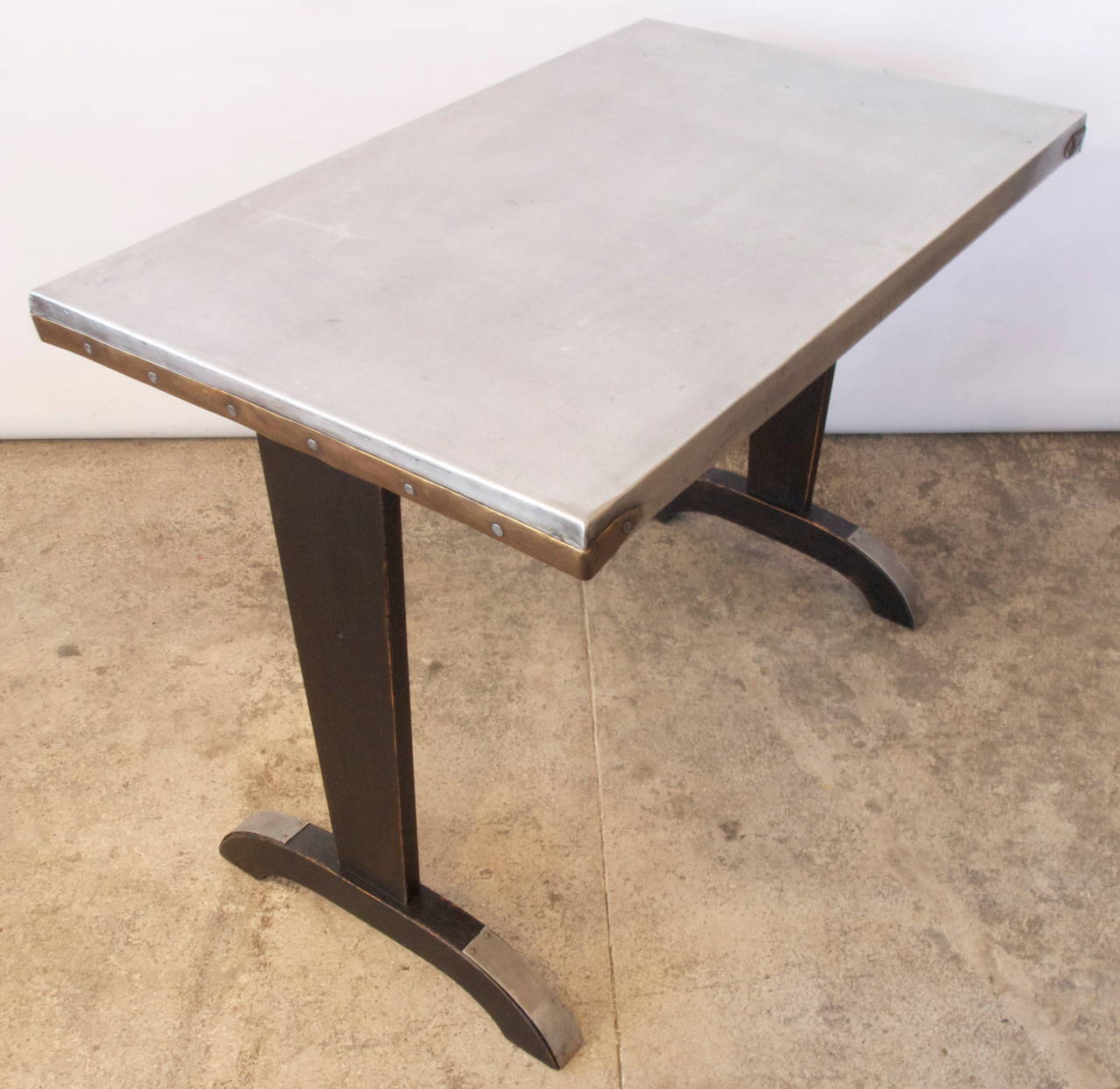 Brass French Zinc-Top Bistro Table