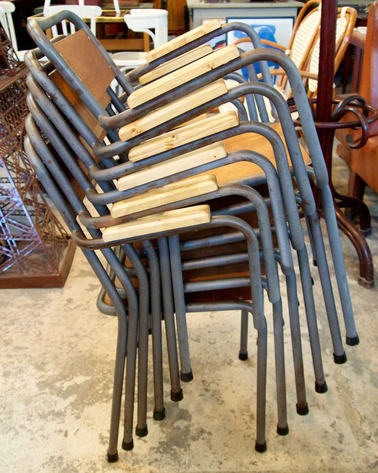 Metal Set of 12 French Industrial Armchairs