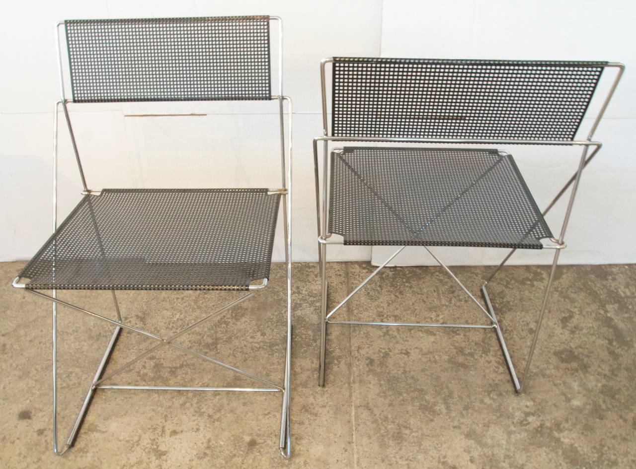 Italian Pair of Mid Century X-Line Metal Chairs
