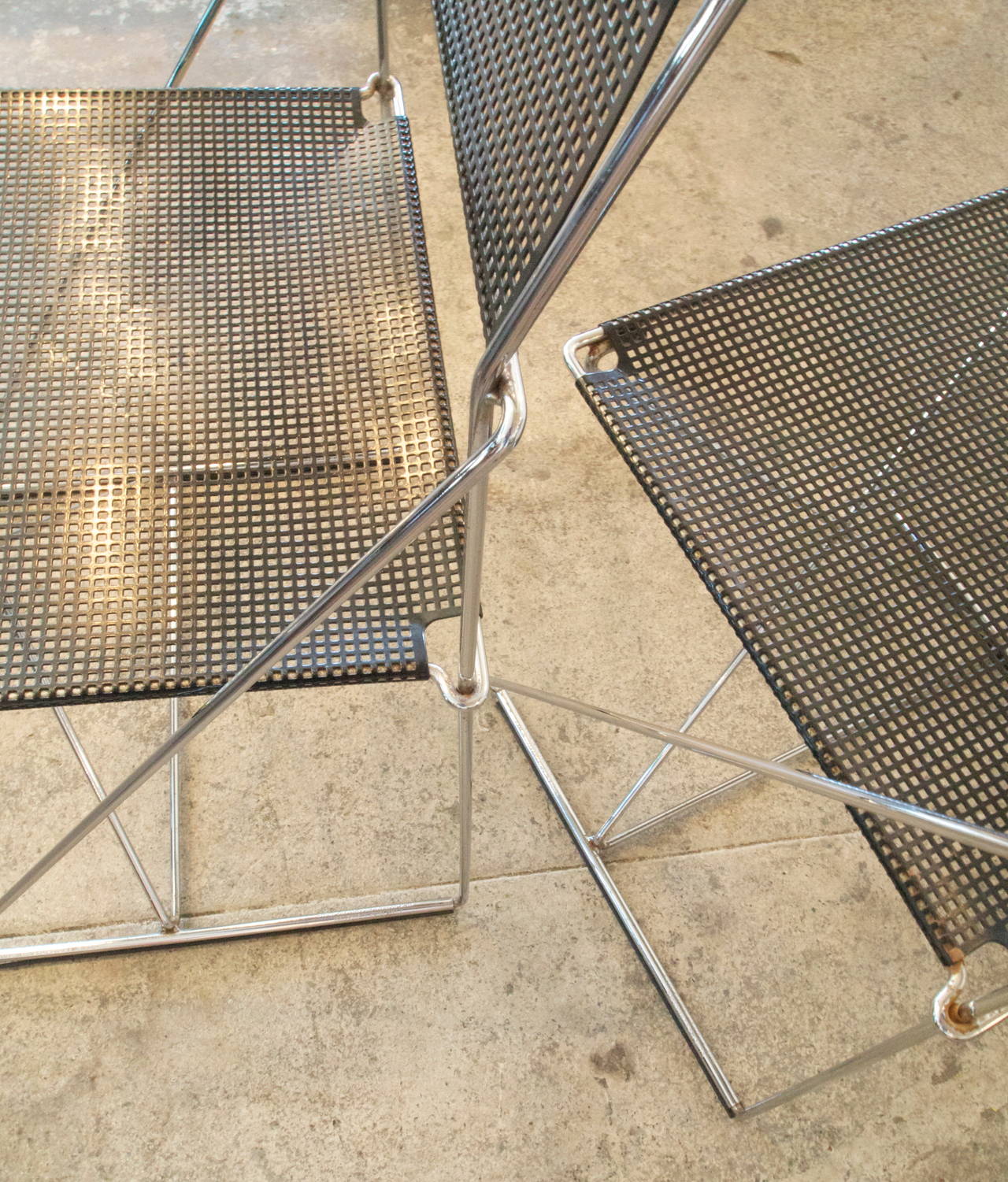 Enameled Pair of Mid Century X-Line Metal Chairs
