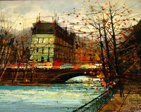 French 'Autumn - Paris' Oil painting by M.S.L. Calvan