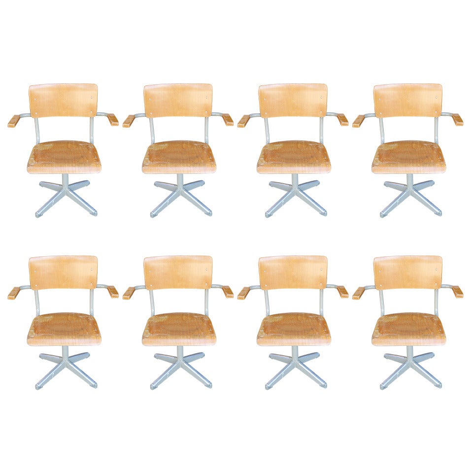 Set of Eight Midcentury Industrial Armchairs