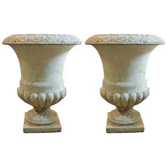Pair of French Cast Stone Campana Urns