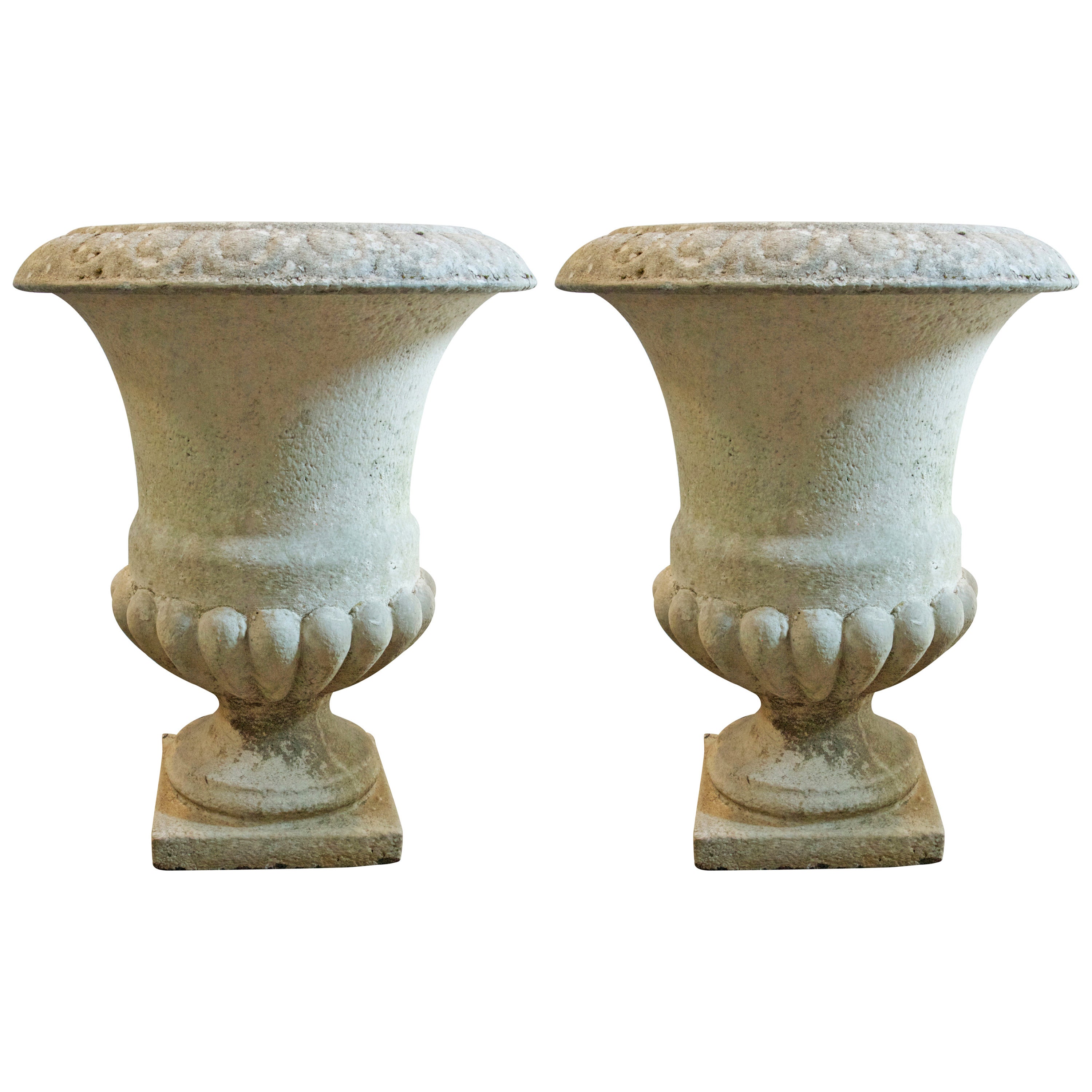 Pair of French Cast Stone Campana Urns